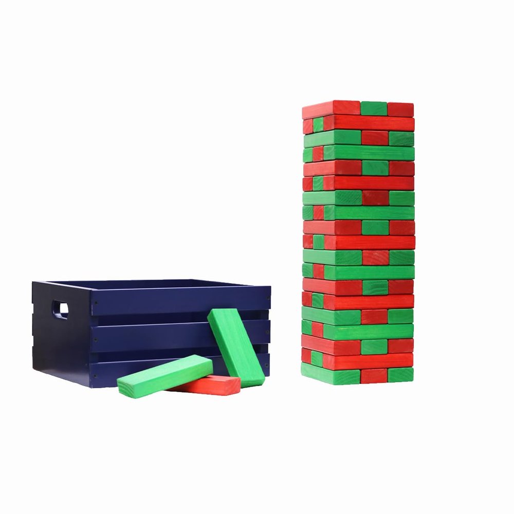 Tailgating Pros Premium Giant Toppling Timbers with Navy Crate  Choose Your Team Colors! Jumbo Outdoor Yard Game, Tower Grows to Over 5 Feet! Optional Tipsy Stickers Available!