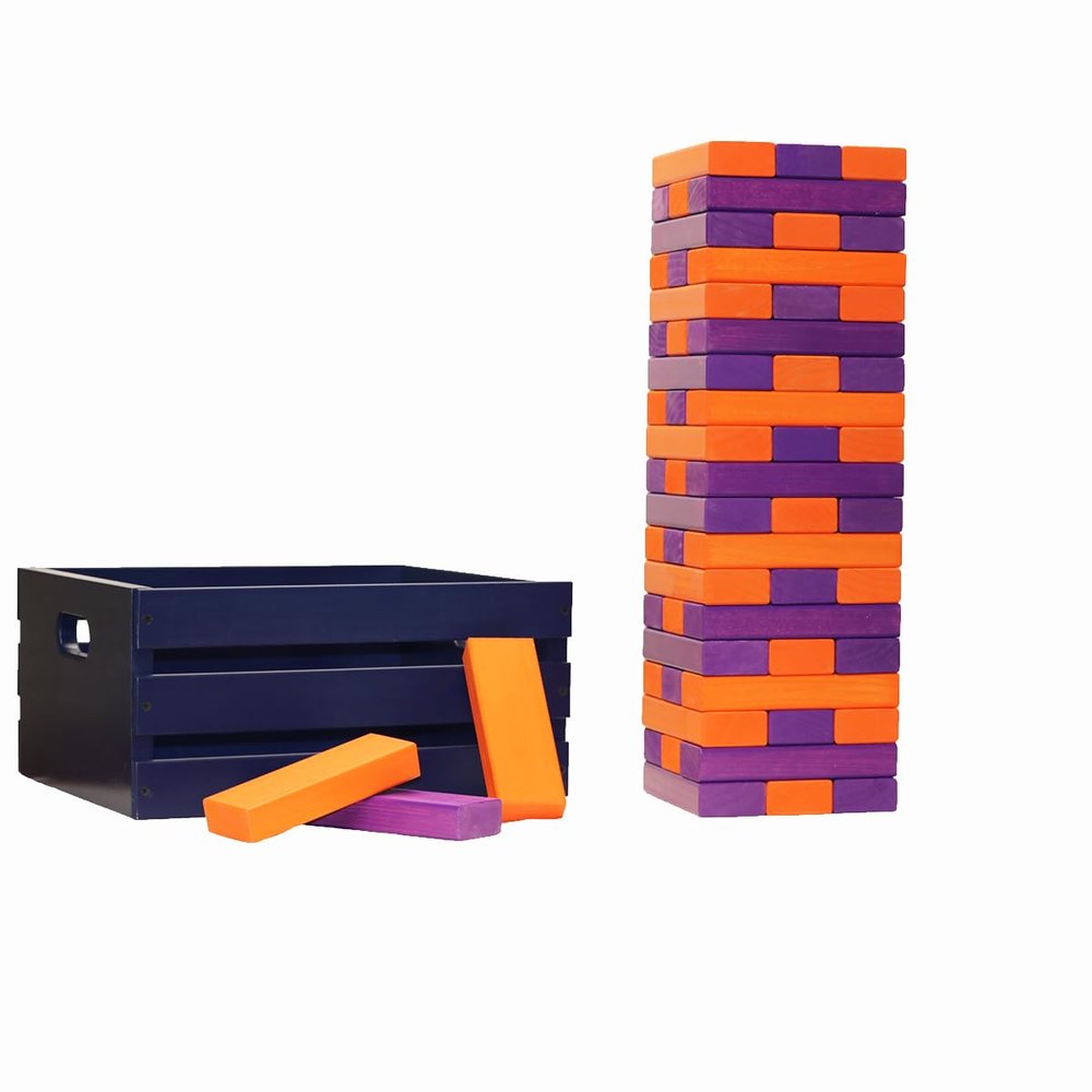 Tailgating Pros Premium Giant Toppling Timbers with Navy Crate  Choose Your Team Colors! Jumbo Outdoor Yard Game, Tower Grows to Over 5 Feet!  Optional Tipsy Stickers Available!