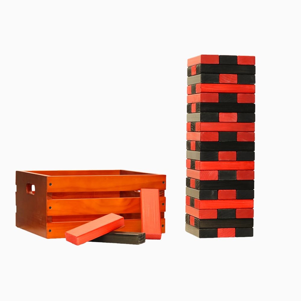 Tailgating Pros Premium Giant Toppling Timbers with Stained Crate  Choose Your Team Colors! Jumbo Outdoor Yard Game, Tower Grows to Over 5 Feet! Optional Tipsy Stickers Available!