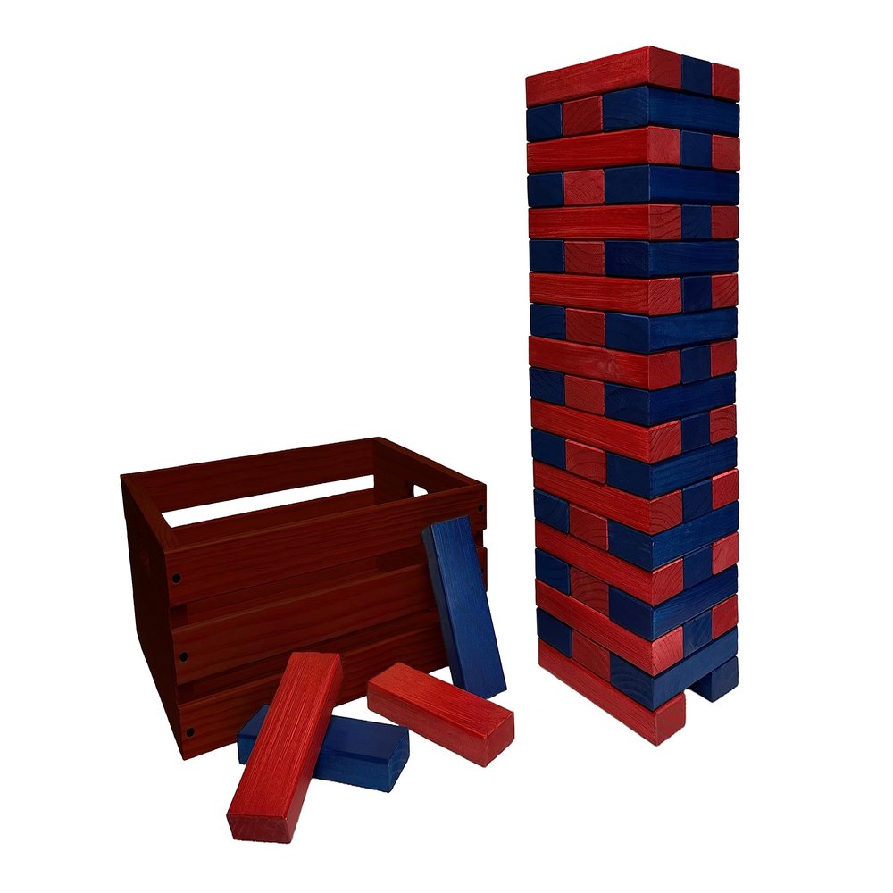 Tailgating Pros Premium Giant Toppling Timbers with Stained Crate  Choose Your Team Colors! Jumbo Outdoor Yard Game, Tower Grows to Over 5 Feet! Optional Tipsy Stickers Available!