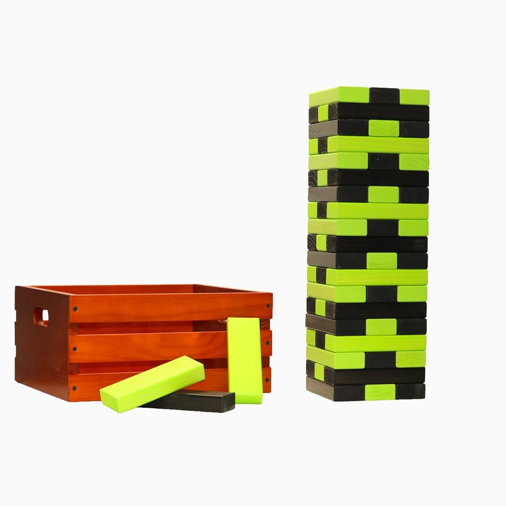 Tailgating Pros Premium Giant Toppling Timbers with Stained Crate  Choose Your Team Colors! Jumbo Outdoor Yard Game, Tower Grows to Over 5 Feet!  Optional Tipsy Stickers Available!