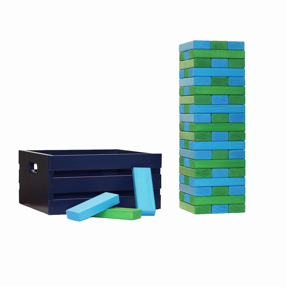 Tailgating Pros Premium Giant Toppling Timbers with Navy Crate  Choose Your Team Colors! Jumbo Outdoor Yard Game, Tower Grows to Over 5 Feet!  Optional Tipsy Stickers Available!