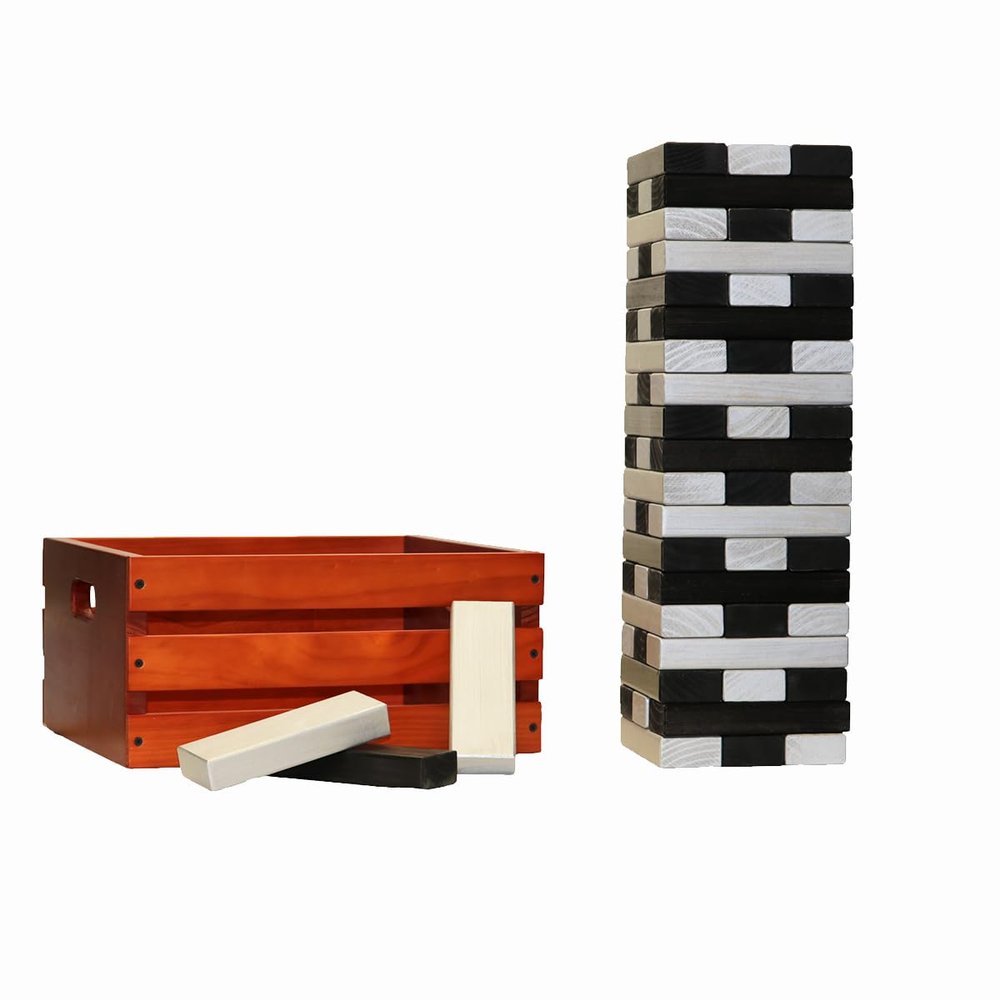 Tailgating Pros Premium Giant Toppling Timbers with Stained Crate  Choose Your Team Colors! Jumbo Outdoor Yard Game, Tower Grows to Over 5 Feet!  Optional Tipsy Stickers Available!