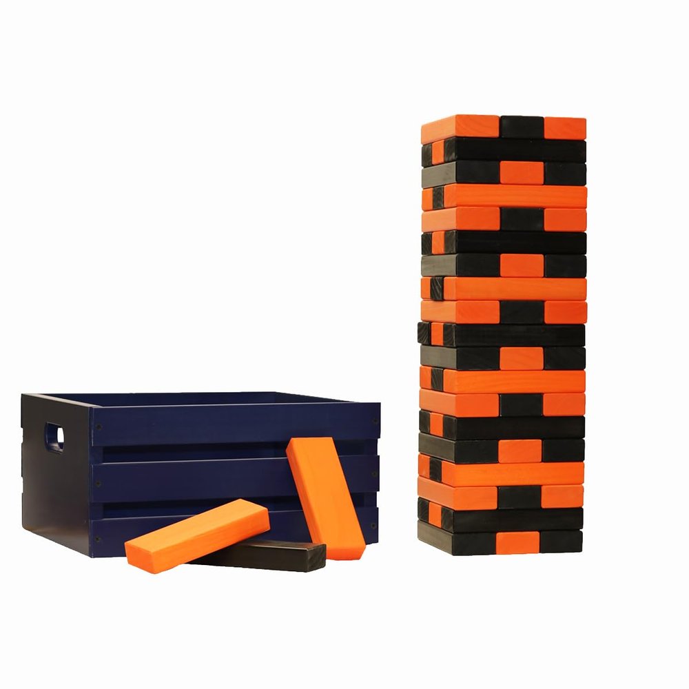 Tailgating Pros Premium Giant Toppling Timbers with Navy Crate  Choose Your Team Colors! Jumbo Outdoor Yard Game, Tower Grows to Over 5 Feet!  Optional Tipsy Stickers Available!
