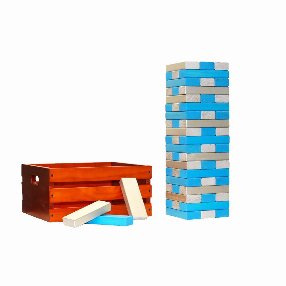 Tailgating Pros Premium Giant Toppling Timbers with Stained Crate  Choose Your Team Colors! Jumbo Outdoor Yard Game, Tower Grows to Over 5 Feet!  Optional Tipsy Stickers Available!
