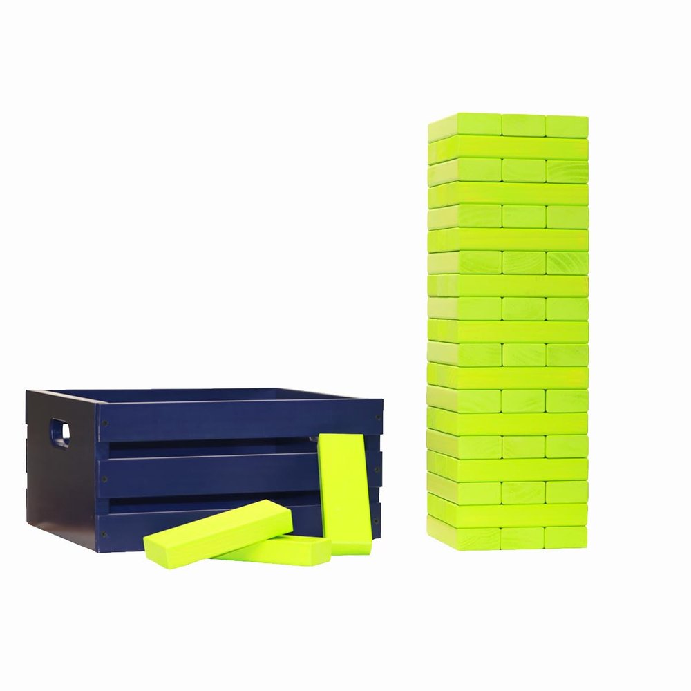 Tailgating Pros Premium Giant Toppling Timbers with Navy Crate  Choose Your Team Colors! Jumbo Outdoor Yard Game, Tower Grows to Over 5 Feet!  Optional Tipsy Stickers Available!