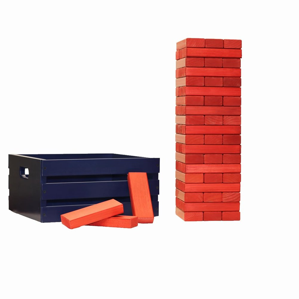 Tailgating Pros Premium Giant Toppling Timbers with Navy Crate  Choose Your Team Colors! Jumbo Outdoor Yard Game, Tower Grows to Over 5 Feet!  Optional Tipsy Stickers Available!