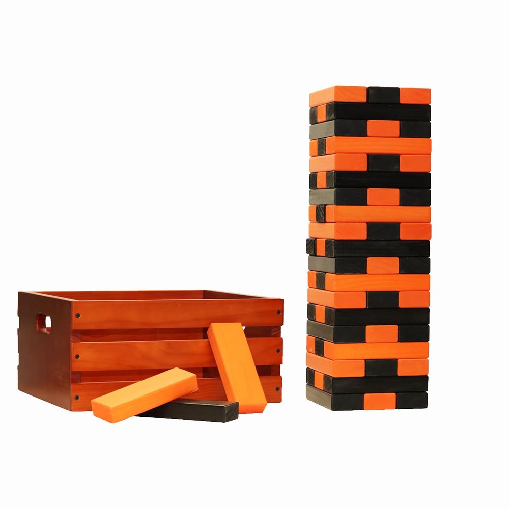 Tailgating Pros Premium Giant Toppling Timbers with Stained Crate  Choose Your Team Colors! Jumbo Outdoor Yard Game, Tower Grows to Over 5 Feet! Optional Tipsy Stickers Available!