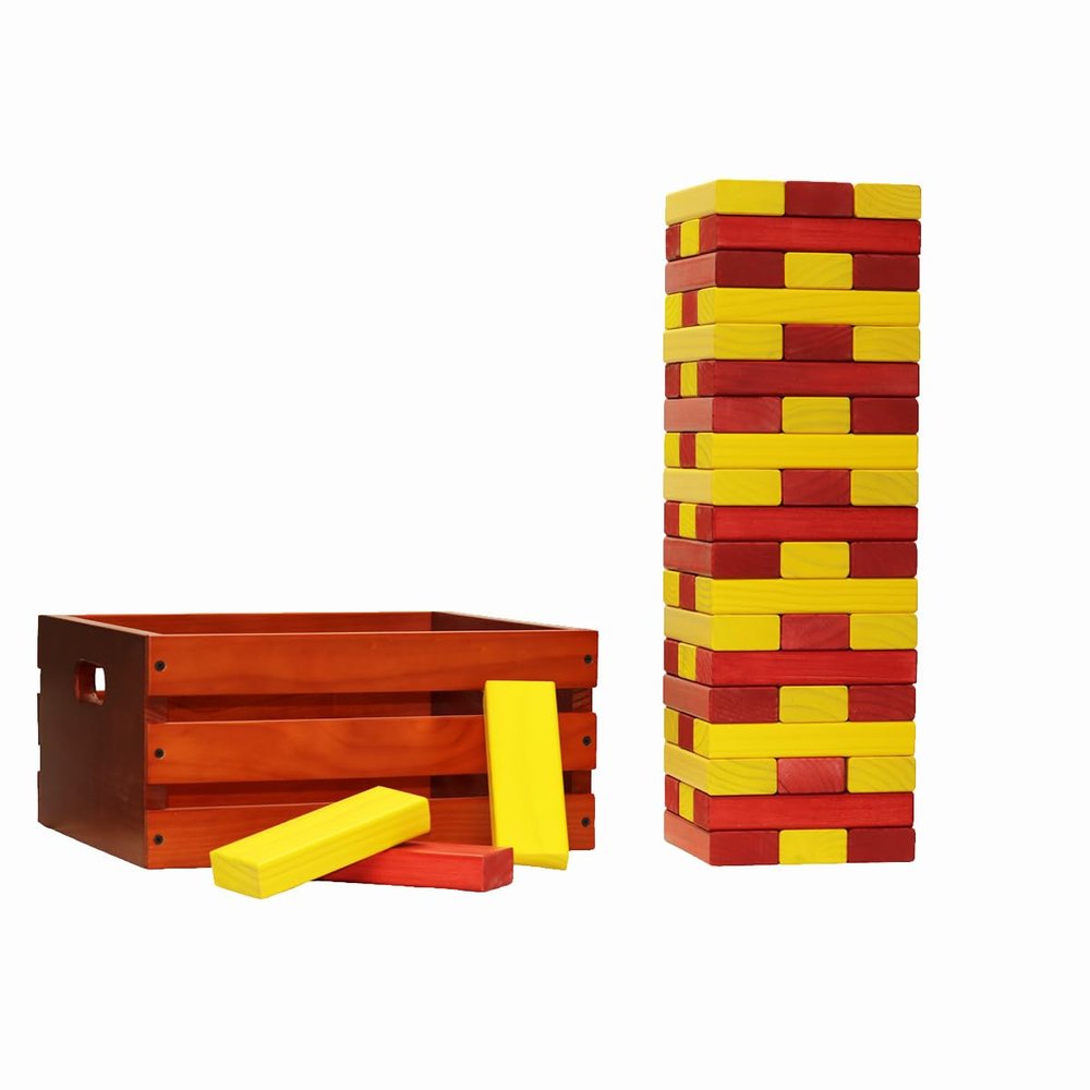 Tailgating Pros Premium Giant Toppling Timbers with Stained Crate  Choose Your Team Colors! Jumbo Outdoor Yard Game, Tower Grows to Over 5 Feet! Optional Tipsy Stickers Available!