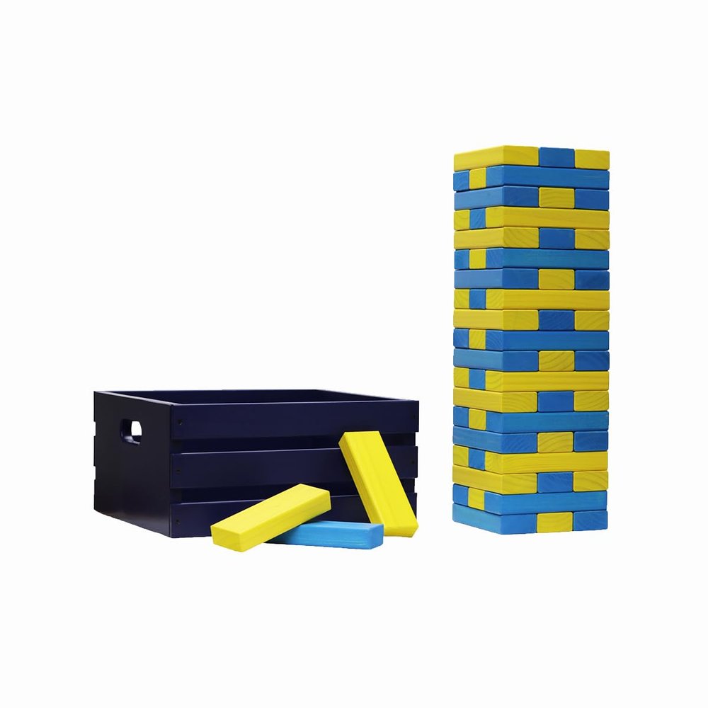 Tailgating Pros Premium Giant Toppling Timbers with Navy Crate  Choose Your Team Colors! Jumbo Outdoor Yard Game, Tower Grows to Over 5 Feet!  Optional Tipsy Stickers Available!