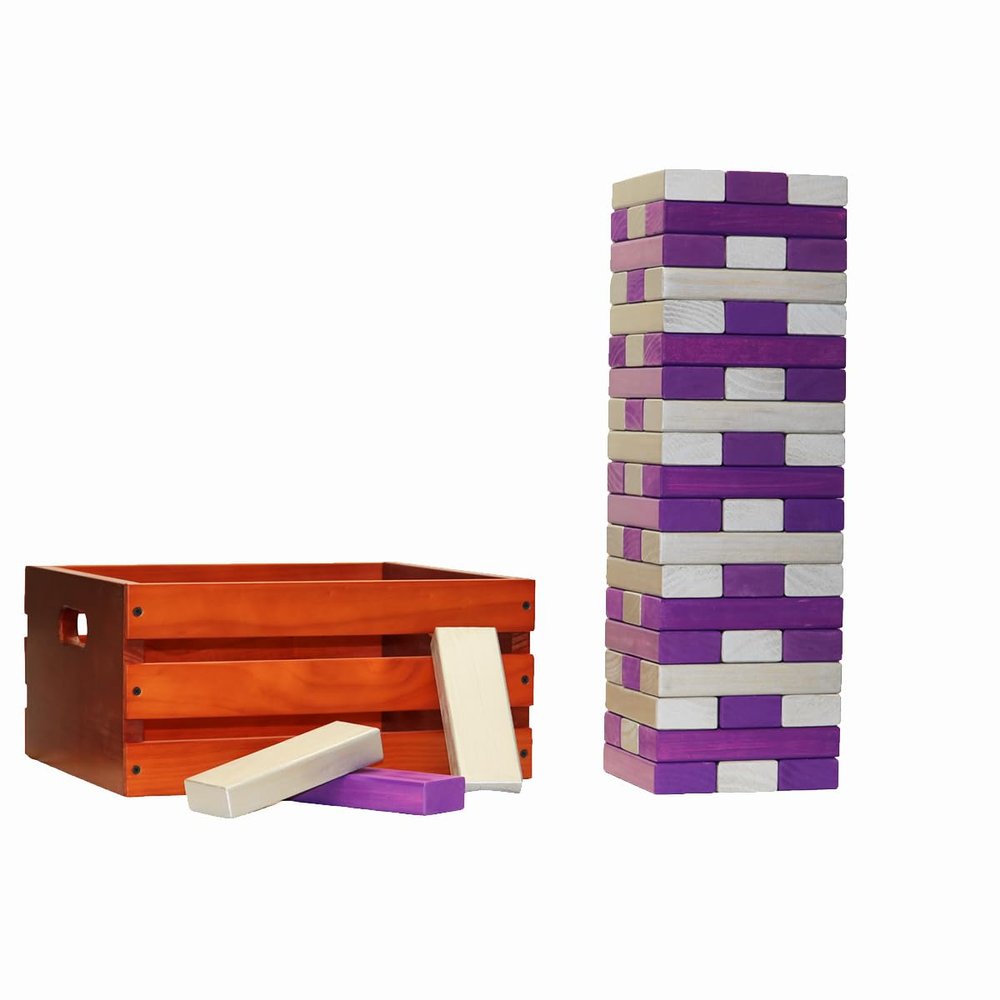Tailgating Pros Premium Giant Toppling Timbers with Stained Crate  Choose Your Team Colors! Jumbo Outdoor Yard Game, Tower Grows to Over 5 Feet!  Optional Tipsy Stickers Available!