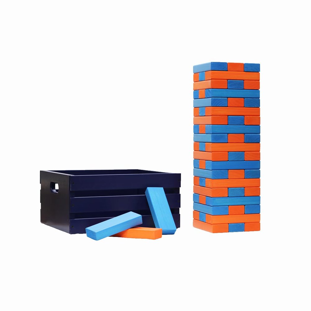 Tailgating Pros Premium Giant Toppling Timbers with Navy Crate Choose Your Team Colors! Jumbo Outdoor Yard Game, Tower Grows to Over 5 Feet! Optional Tipsy Stickers Available!