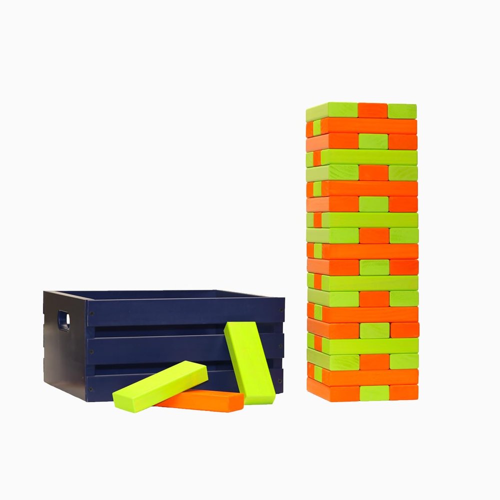 Tailgating Pros Premium Giant Toppling Timbers with Navy Crate  Choose Your Team Colors! Jumbo Outdoor Yard Game, Tower Grows to Over 5 Feet! Optional Tipsy Stickers Available!