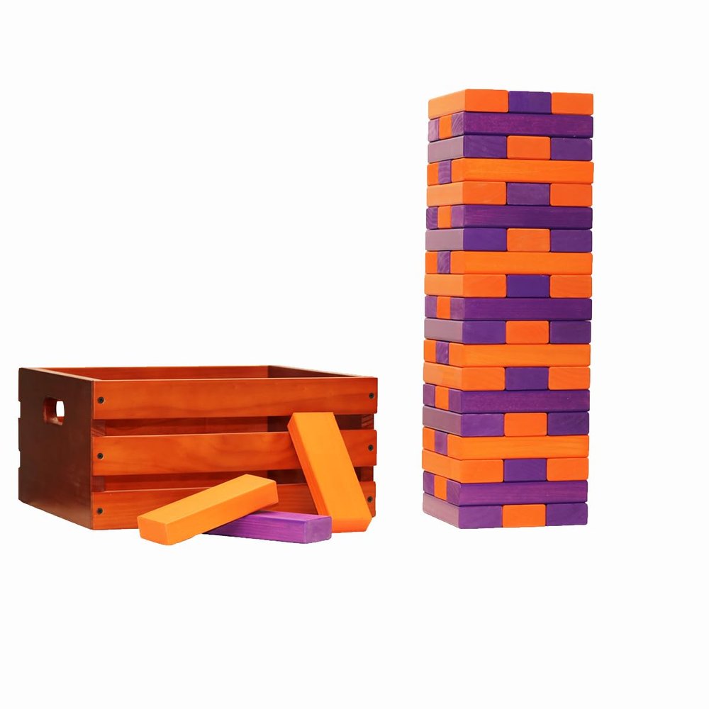 Tailgating Pros Premium Giant Toppling Timbers with Stained Crate  Choose Your Team Colors! Jumbo Outdoor Yard Game, Tower Grows to Over 5 Feet!  Optional Tipsy Stickers Available!