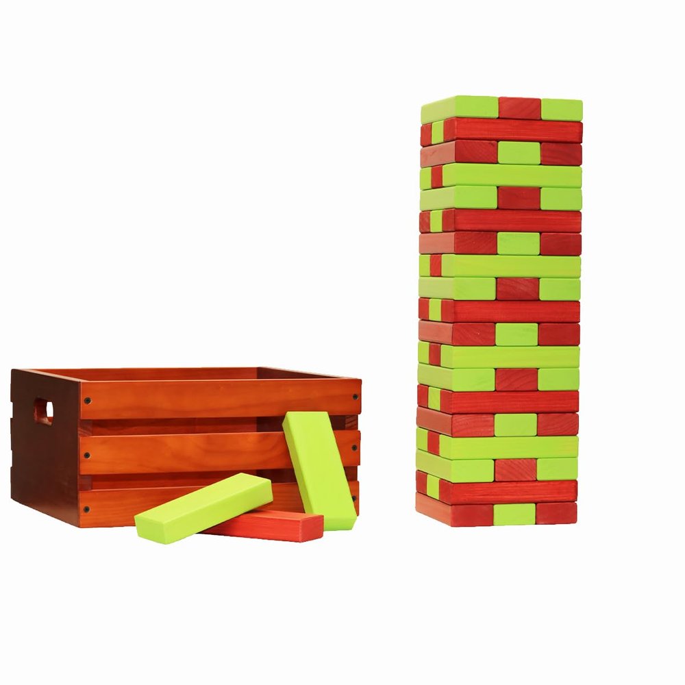 Tailgating Pros Premium Giant Toppling Timbers with Stained Crate  Choose Your Team Colors! Jumbo Outdoor Yard Game, Tower Grows to Over 5 Feet!  Optional Tipsy Stickers Available!