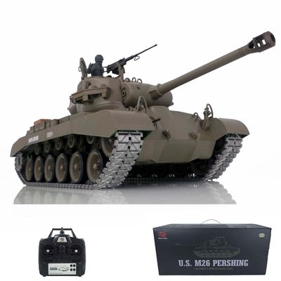wheelfun Heng Long US in Stock, 1/16 Scale 7.0 Upgraded M26 Pershing RTR RC Tank 3838 Metal Tracks Smoke Generator 340 Rotating Turret Infrared Combat Lifting Barrel Light Sound Airsoft Tank