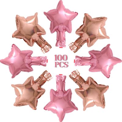 100 Pcs 5in Star Shaped Balloons Pink Rose Gold Foil Mylar Balloons Small Foil Balloon Decoration for Women Girls Valentine's Day Birthday Wedding Proposal Bridal Bachelorette Party Decor