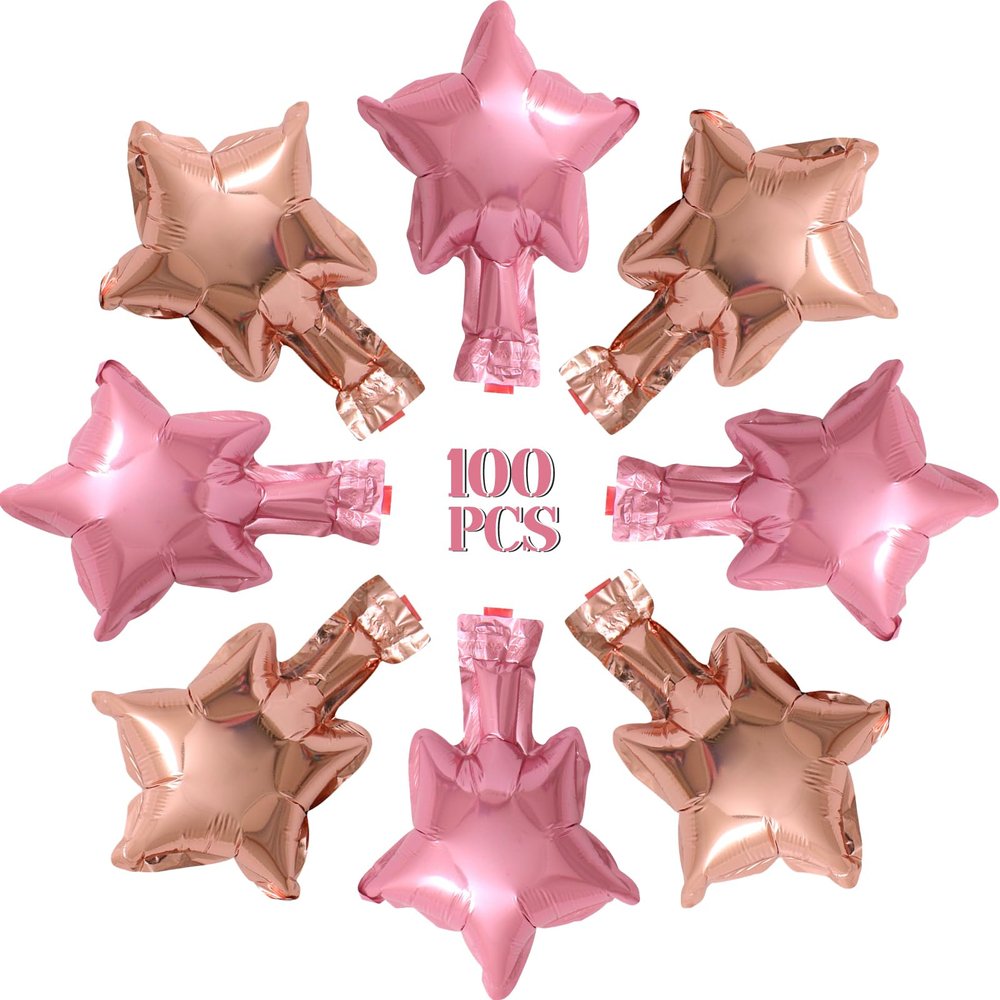 100 Pcs 5in Star Shaped Balloons Pink Rose Gold Foil Mylar Balloons Small Foil Balloon Decoration for Women Girls Valentine's Day Birthday Wedding Proposal Bridal Bachelorette Party Decor