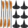 Cotiny 6 Set Halloween Witch Brooms and 6 Pcs Witch Hats Halloween Witch Broomstick and Wizard Hat for Halloweens Witchs Costume Accessories view 1