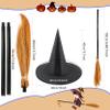 Cotiny 6 Set Halloween Witch Brooms and 6 Pcs Witch Hats Halloween Witch Broomstick and Wizard Hat for Halloweens Witchs Costume Accessories view 2