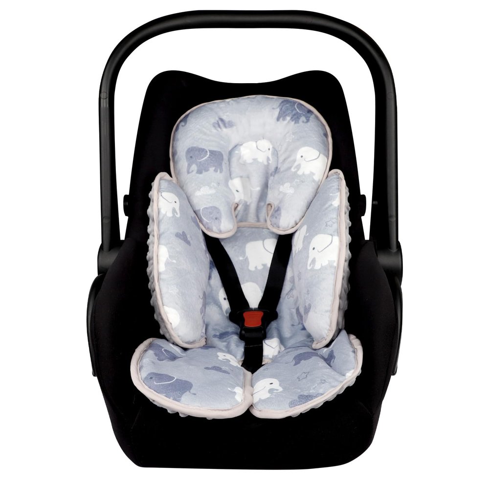 TANOFAR Infant Car Seat Head Support, Soft Baby Carseat Head & Body Support, Grey Elephant Baby Car Seat Insert Cushion for Newborn Boys