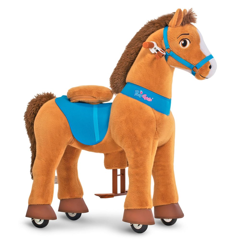 PonyCycle Ride on Horse Toys for Kids Riding Brown Horse Rocking Horse Essential Model E (with Brake/ 35.4" Height/Size 4) Ride-on Pony Giddy up Walking Mechanical Pony Plush Animal with Wheels E437