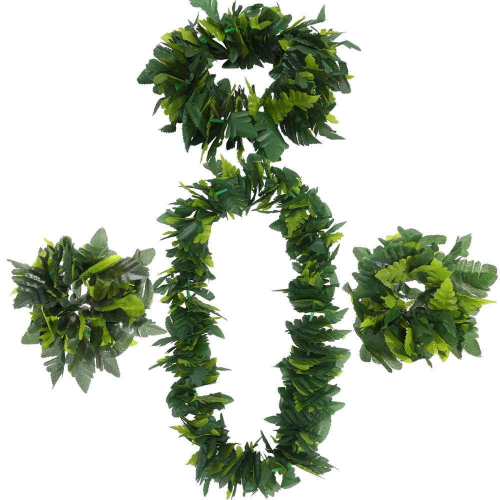Abaodam Hawaiian Party Leis 4 Packs Hawaiian Leaves Headband Necklaces Bracelet Hawaiian Luau Party for Hawaii Decorations, Beach Theme Party Decorations Luau Leis