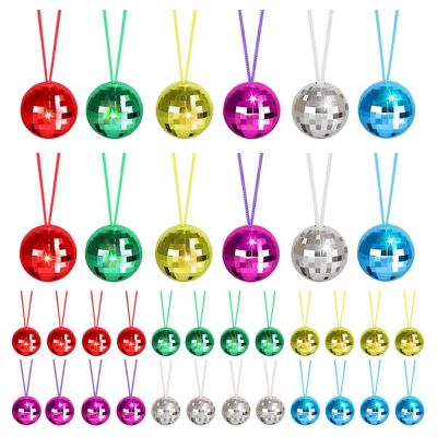 36 Pcs Disco Ball Necklaces, 70s Disco Party Necklaces, 1.5 Inches Disco Necklace, 6 Colors Disco Party Decorations Accessories, Dance Party Favors and Supplies
