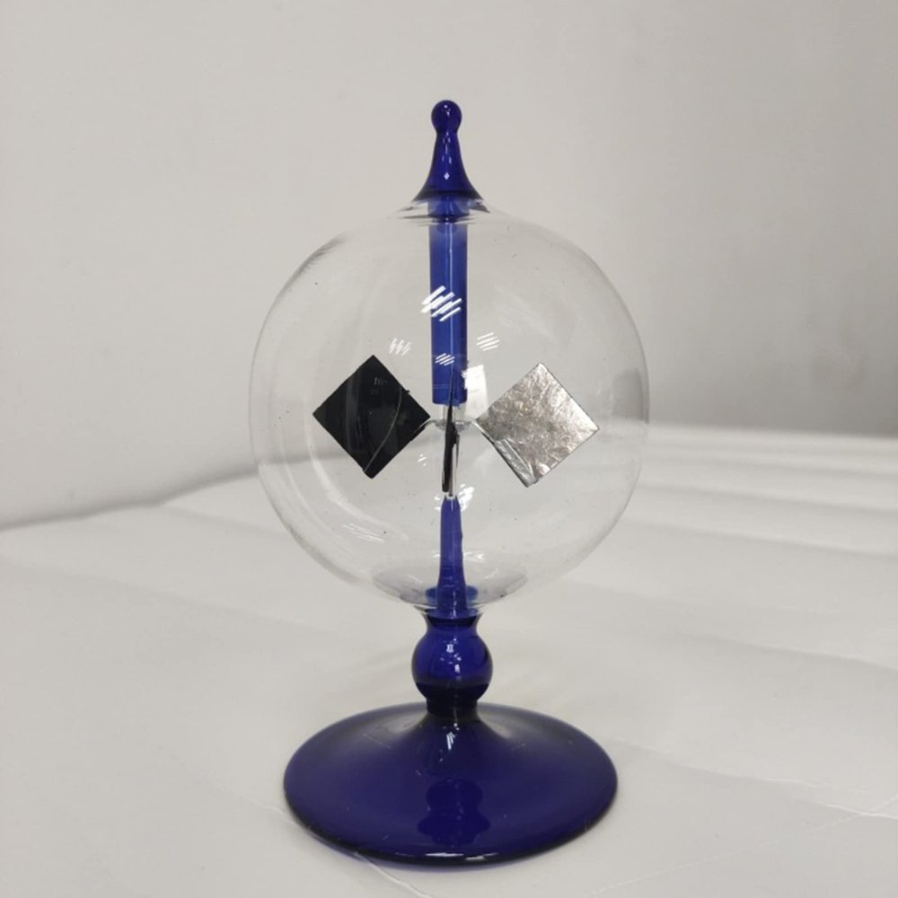 Solar Powered Crookes Radiometer Light Mill,4 Blades Rotating Glass Windmill/Educational Teaching Study Tool/Office Home (Blue)