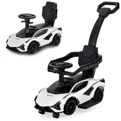 OLAKIDS 3 in 1 Ride on Push Car, Licensed Lamborghini SIAN Baby Sliding with Parent Control Handle Universal Wheels Guardrails, Toddlers Walking Toy with Music, Under Seat Storage (White)