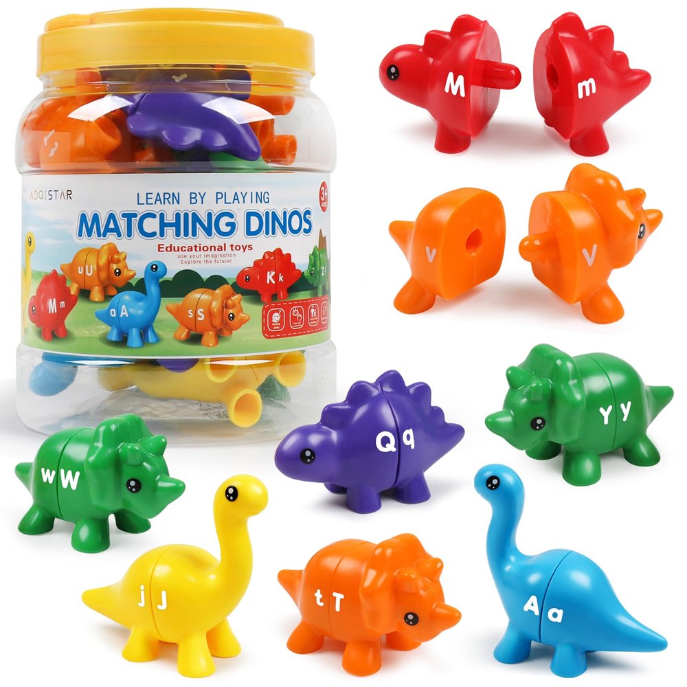 USATDD Matching Letters Dinosaur Toy, Double-Sided ABC Letters Dinosaur Match Game Preschool Fine Motor Toy with Uppercase Lowercase Alphabet, Educational Learning Toys for Toddlers Boys Girls