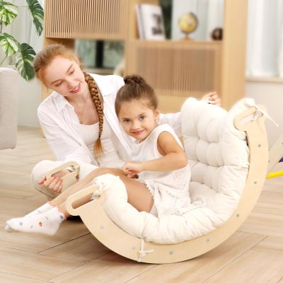 Ymonlia 2 in 1 Montessori Climbing Arch for Toddlers,Rainbow Wooden Climbing Arch Rocker& Cushion,Pillow for ArchesClimbing Triangle Ramp,Montessori Climbing Gym for Kids 0-8