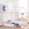 House Fence Floor Bed, Metal Full Size House-Shaped Fence Bed Frame with Roof and Fence, Full Bed House Bed Playhouse Bed for Kids, Bedroom Furniture Toddler Bed Fence Bed (Pink House Fence Bed) view 1
