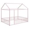 House Fence Floor Bed, Metal Full Size House-Shaped Fence Bed Frame with Roof and Fence, Full Bed House Bed Playhouse Bed for Kids, Bedroom Furniture Toddler Bed Fence Bed (Pink House Fence Bed) view 4