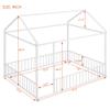 House Fence Floor Bed, Metal Full Size House-Shaped Fence Bed Frame with Roof and Fence, Full Bed House Bed Playhouse Bed for Kids, Bedroom Furniture Toddler Bed Fence Bed (White House Fence Bed) view 2