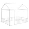 House Fence Floor Bed, Metal Full Size House-Shaped Fence Bed Frame with Roof and Fence, Full Bed House Bed Playhouse Bed for Kids, Bedroom Furniture Toddler Bed Fence Bed (White House Fence Bed) view 4