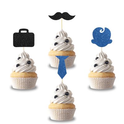 24 Pcs Boss Boy Cupcake Toppers, Kids Boys Birthday Baby Shower Party Dessert Toothpicks, Welcome Baby / 6 months/ 1st Birthday Party Decoration Food Sticks Cupcake Toppers