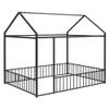 House Fence Floor Bed, Metal Full Size House-Shaped Fence Bed Frame with Roof and Fence, Full Bed House Bed Playhouse Bed for Kids, Bedroom Furniture Toddler Bed Fence Bed (Black House Fence Bed) view 1