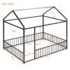 House Fence Floor Bed, Metal Full Size House-Shaped Fence Bed Frame with Roof and Fence, Full Bed House Bed Playhouse Bed for Kids, Bedroom Furniture Toddler Bed Fence Bed (Black House Fence Bed) view 3