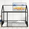 House Fence Floor Bed, Metal Full Size House-Shaped Fence Bed Frame with Roof and Fence, Full Bed House Bed Playhouse Bed for Kids, Bedroom Furniture Toddler Bed Fence Bed (Black House Fence Bed) view 4