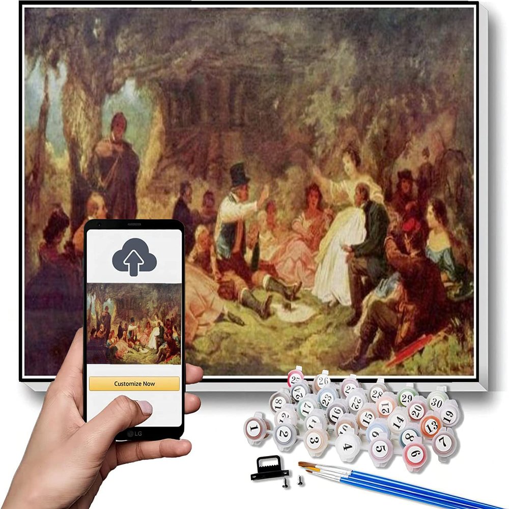 DIY Oil Painting Kit,The Picnic Painting by Carl Spitzweg Paint by Number Kit On Canvas for Beginners