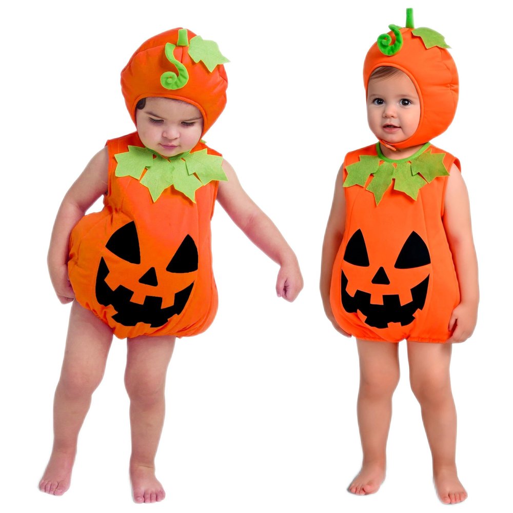 Spooktacular Creations Halloween Baby Pumpkin Costume, Cute Pumpkin Outfit with Hood For Toddler, Infants, Orange Sleeveless Halloween Costume for Dress Up Parties