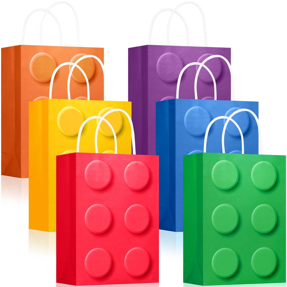 YOTNUS Building Block Party-Favor-Gift-Bags, Small Gift Bags with Handles, for Building Block Birthday Party Shower Decoration Supplies