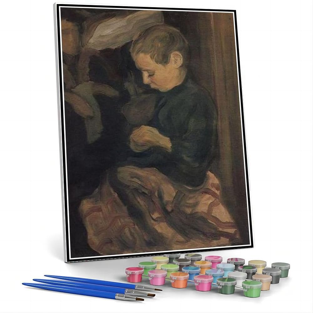 DIY Oil Painting Kit,Boy Painting by Kuzma Petrov-Vodkin Paint by Number Kit On Canvas for Beginners