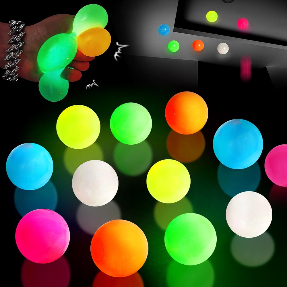 12pcs Sticky Ball Glow in Dark Fidget Sensory Balls - Valentines Day Gifts for Him Her Women Stress Relief Toys for Adults & Kids,Valentines Gift for Party Favors & Prizes Valentines Stocking Stuffers