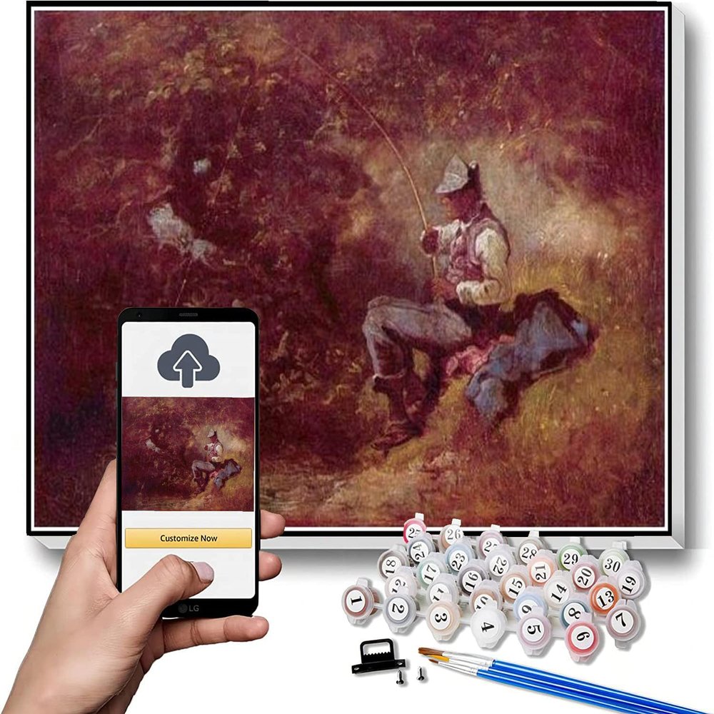 DIY Oil Painting Kit,The Fisherman Painting by Carl Spitzweg DIY Oil Painting Paint by Number Kits
