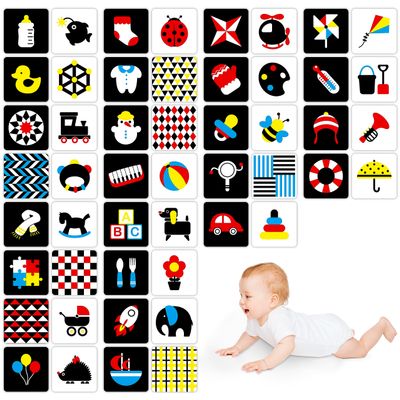 50 Pages Colorful Baby Visual Stimulus Flashcard, 25 PCS High Contrast Color-Coded Cards Educational Sensory Toys for Newborn Infant Gift (3-6 Months, 5.5 X 5.5)