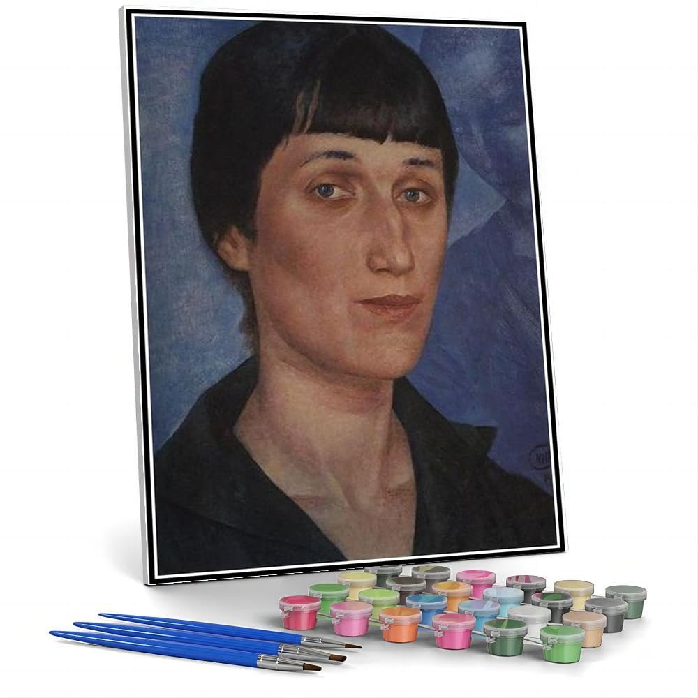 DIY Oil Painting Kit,Portrait of Anna Akhmatova Painting by Kuzma Petrov-Vodkin DIY Oil Painting Paint by Number Kits