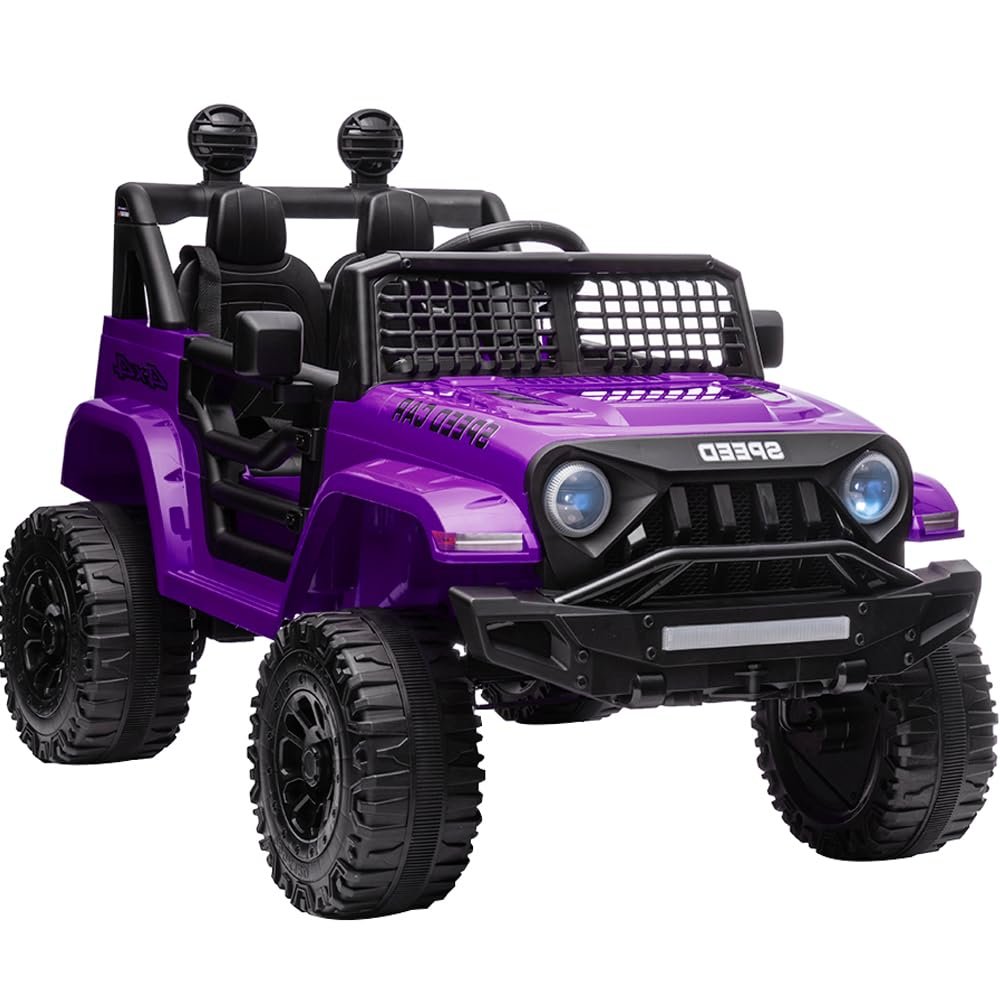 12V Ride On Car, Electric Car for Kids, 12V Ride on Toys, Kids Cars with 3 Speeds Adjustable w/Bluetooth, Parent Remote Control, Spring Suspension, AUX Port-Purple