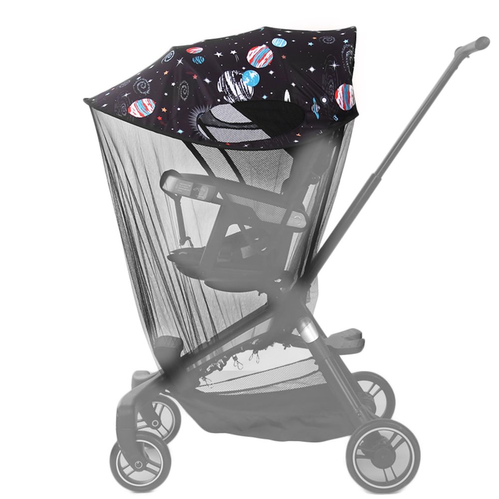 2-in-1 Baby Stroller Sun Shade & Mosquito Cover Net Awning Windproof Anti-UV Safe Umbrella Canopy Universal Fit Breathable Cover for Stroller Car Seat Jogger Travel Accessories